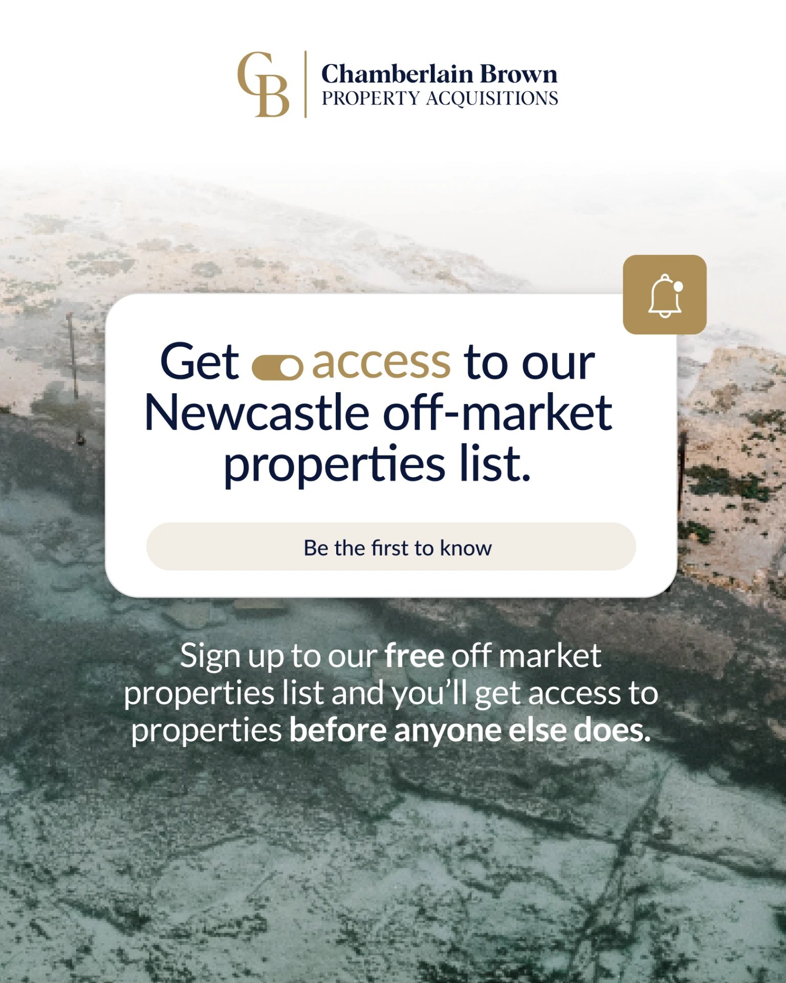 Chamberlain Brown 4:5 paid social ad promoting the Newcastle off-market properties list
