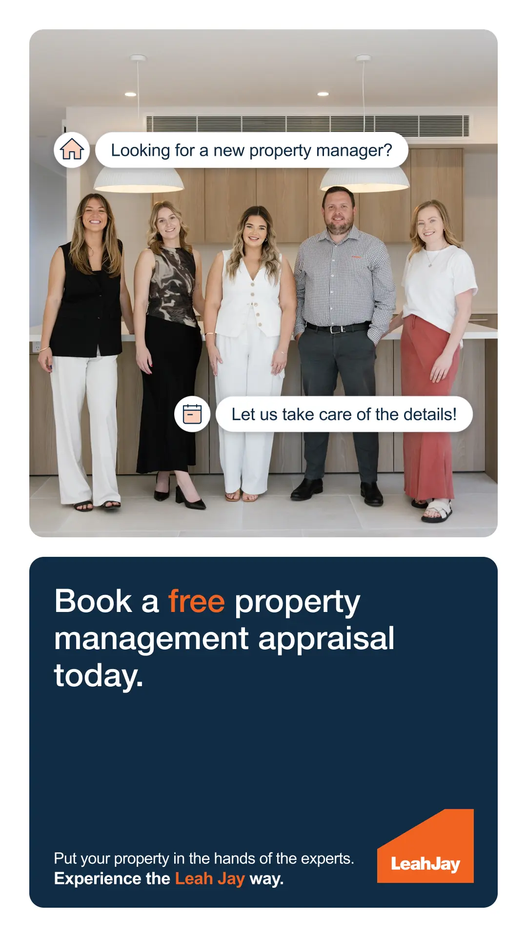 Leah Jay story-format ad offering a free property management appraisal