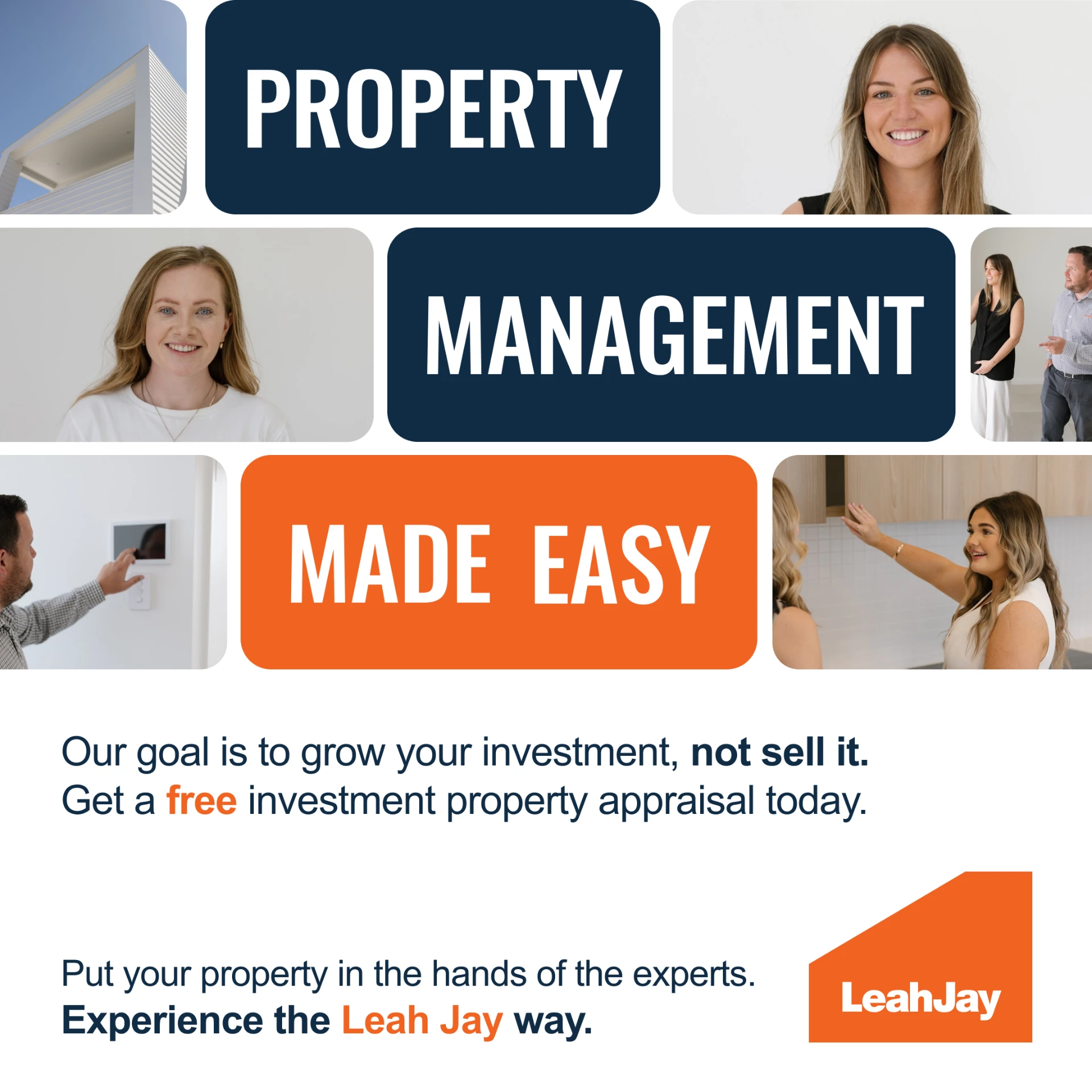 Leah Jay square ad reading Property Management Made Easy